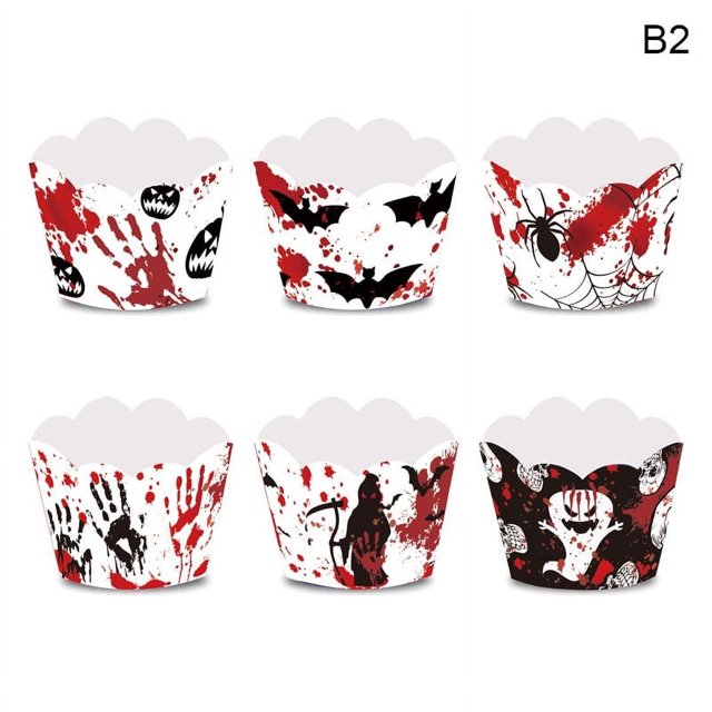 6pcs Halloween Cupcake Wraps Cake Toppers Label Marking for Food Sandwich Muffin