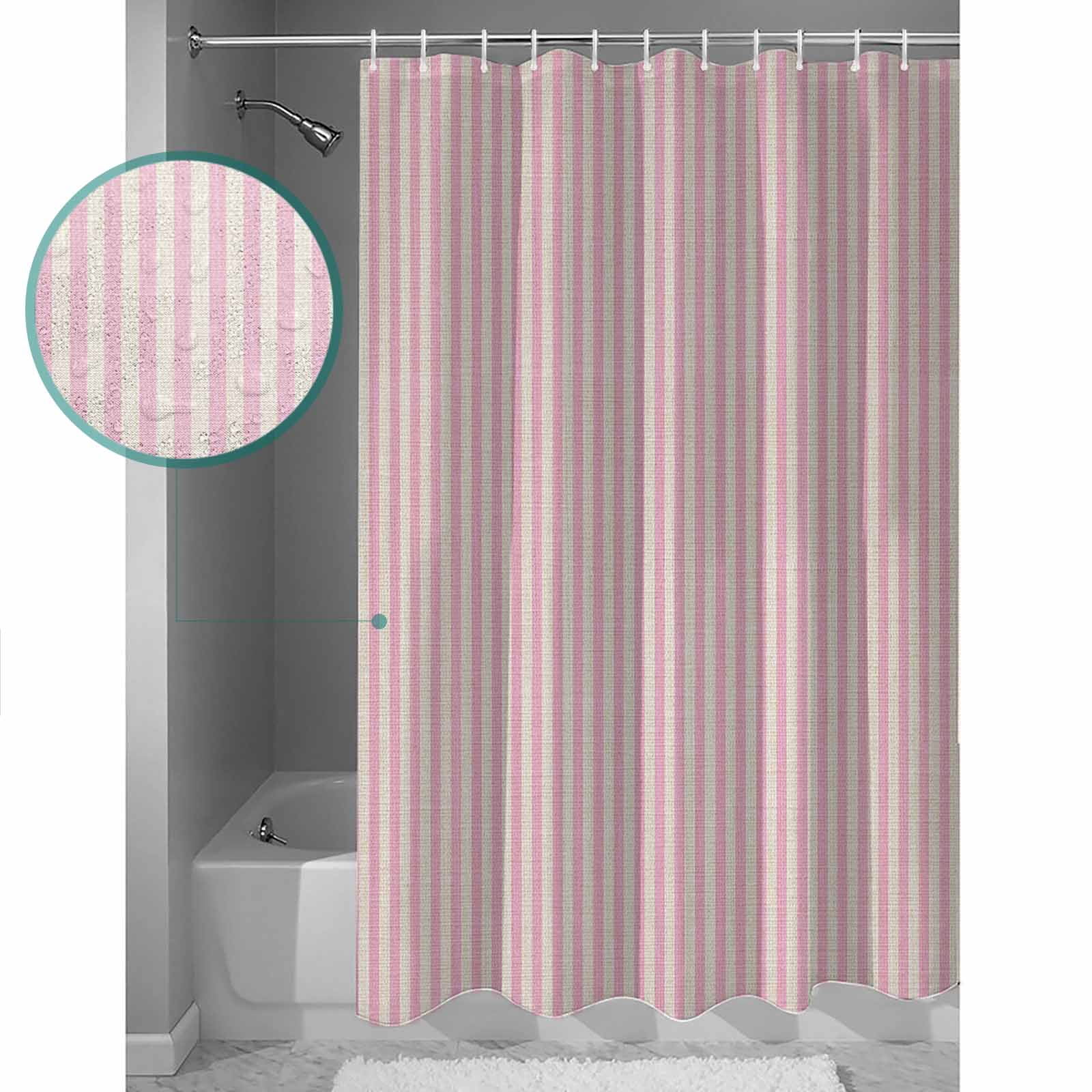 Pink Striped Shower Curtains for Bathroom Waterproof Fabric Bath Curtains Decor Bath Tub Curtain Modern Simple Farmhouse Beige Vintage Decorative Shower Curtain Sets with 12 Hooks, 72x72 Inch
