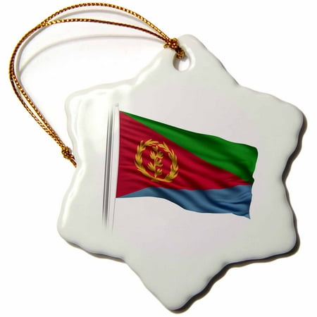 3dRose Flag of Eritrea on a flag pole over white Eritrean, Snowflake Ornament, Porcelain, 3-inch
