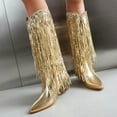 thumbnail image 3 of Chenyee Cowboy Boots For Women Low Heel Sparkly Tassels Pointed Toe Knee High Western Cowgirl Booties, 3 of 7