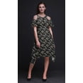 thumbnail image 3 of Bimba Bird Printed Womenâ€™s Ruffle Front Cold Shoulder Swing Shift Dress-XX-Large, 3 of 6
