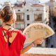 thumbnail image 4 of Wooden Fan Vintage Fan Small Hand Fan Spanish Floral Folding Hand Fan Vintage Handheld Fan for Wedding Dancing Party Cosplay Wall Decoration, 4 of 4