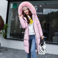thumbnail image 2 of Chaqueta larga de algodón acolchada con cuello de lana y algodón para mujer, estilo coreano, ajustada, gruesa, con relleno de algodón, chaqueta con capucha cálida, 2 of 6