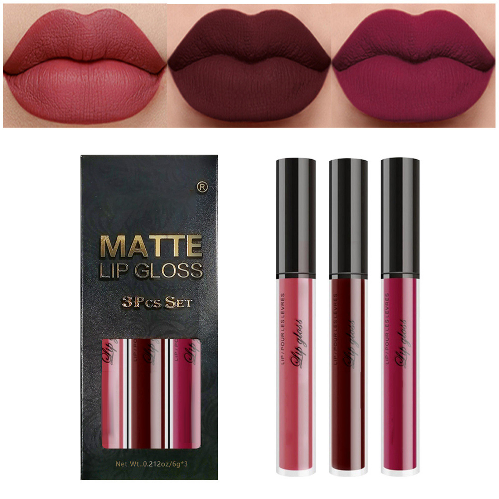 GuLuBin Makeup forever Lip Liner Walnut 3Pcs Mauve Berry Rose Red 