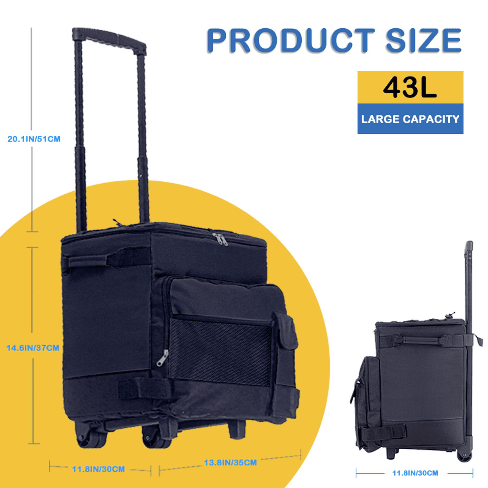 Rolling Cooler, HDJ 43L Large Leakproof Soft Cooler Bag with Wheels and Handle for Beach Camping Patio Travel Outdoor, Black