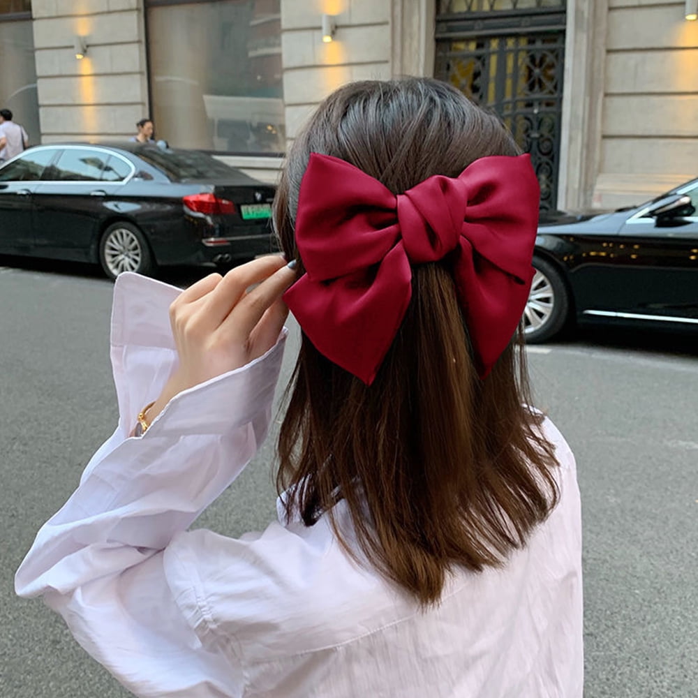 Big Hair Bow 2PCS Bow Hair Clips For Women Girls Red Hair Bow Hair Barettes Satin Bow Hair Accessories For Women by