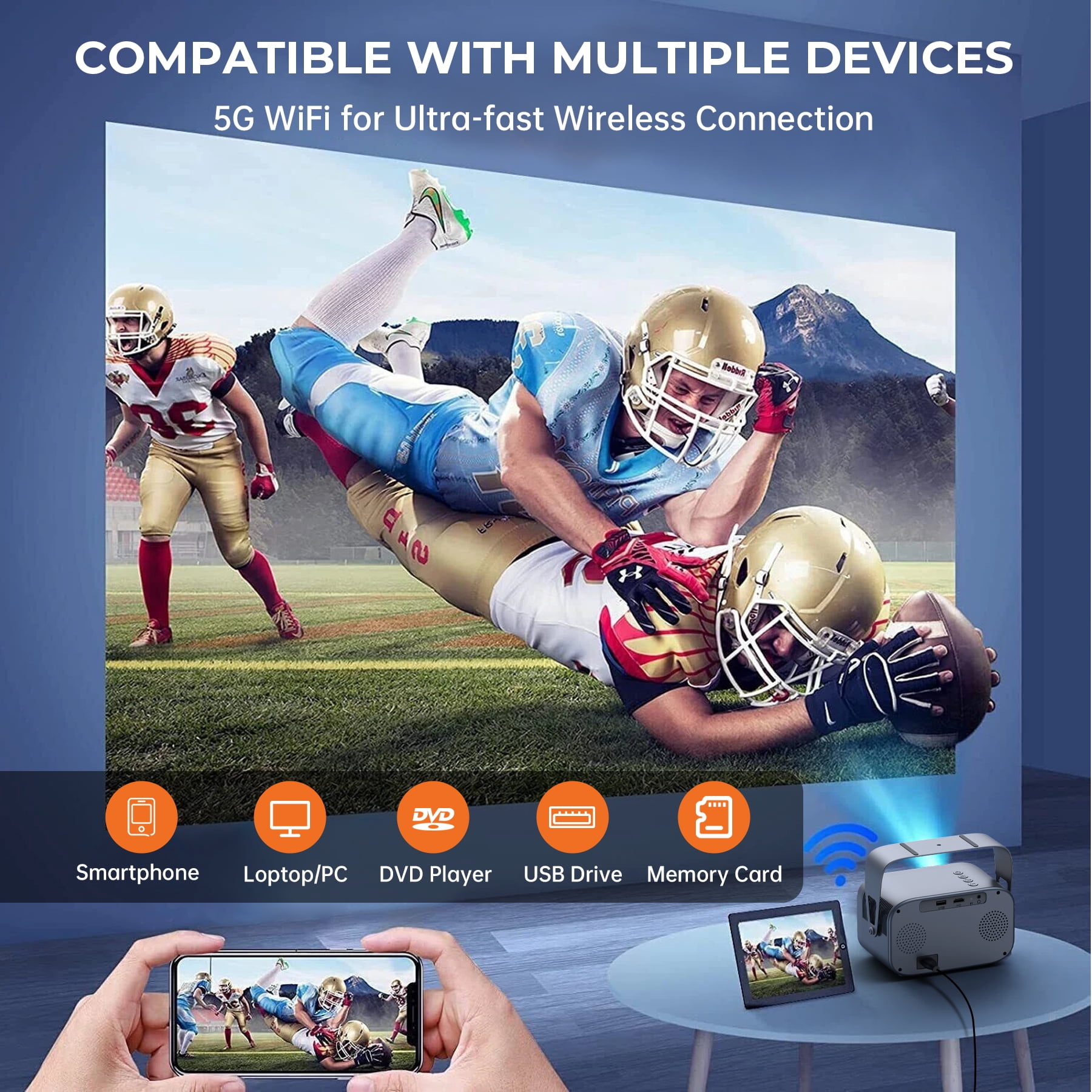 LOSEI Projector Supports 4K resolution Smart Projector Auto Keystone Correction Portable Projector with iOS/Android black