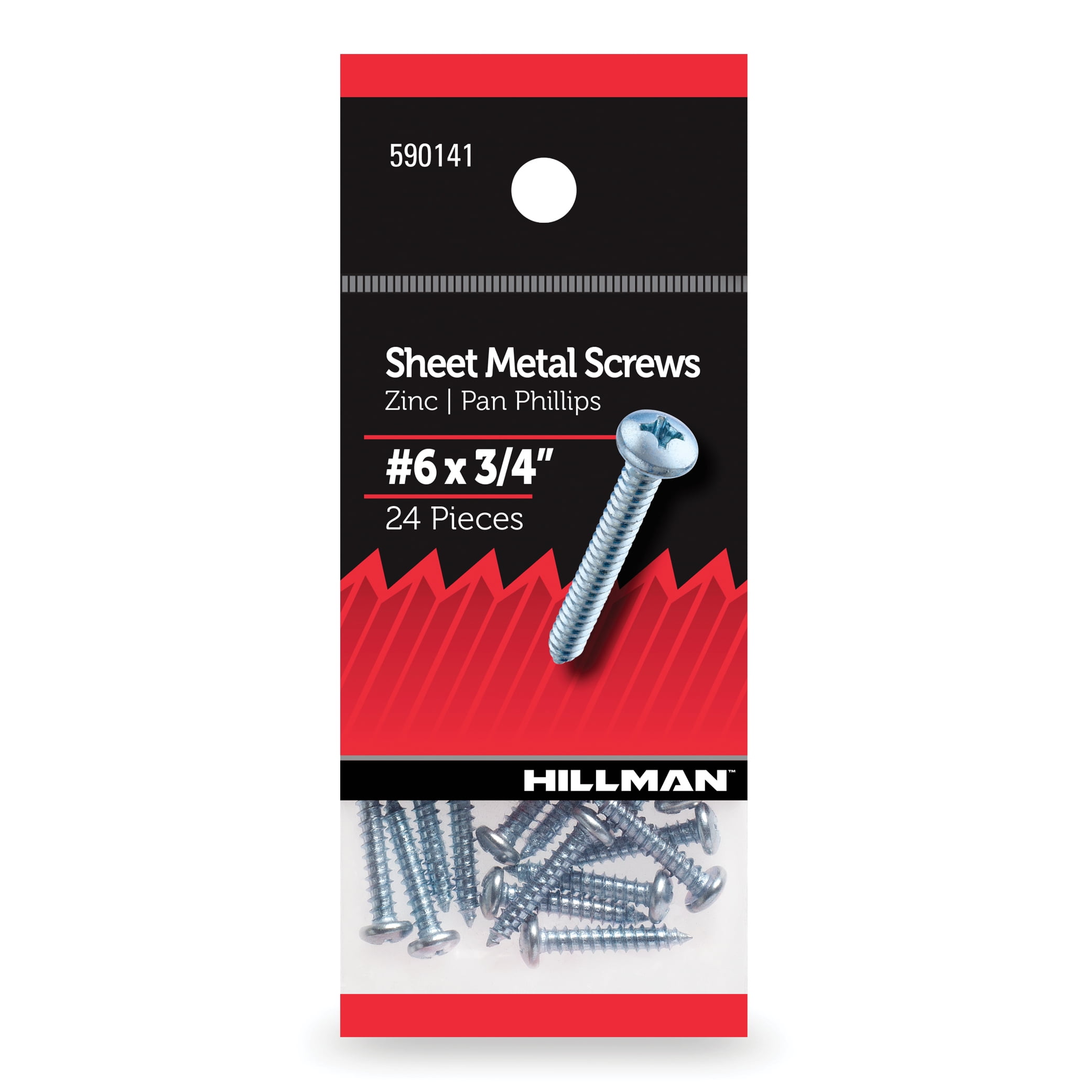 (5 pack) Hillman Sheet Metal Screws, #6 x 3/4", Pan Phillips, Zinc Plated, Steel, Pack of 24