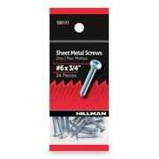 Hillman Sheet Metal Screws, #6 x 3/4", Pan Phillips, Zinc Plated, Steel, Pack of 24