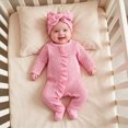 thumbnail image 2 of Gerichy Baby Girl Clothes Ruffle Solid Footies Infant Knit Rompers with Headband Newborn Zip Up Jumpsuit Cute Girl Fall Winter Outfits 0-12 Months, 2 of 7