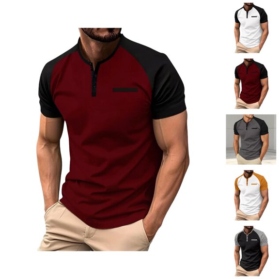 Henley T Shirts for Men Summer Raglan Short Sleeve Color Block Color Block Casual T-Shirts