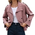 thumbnail image 4 of DPTALR Women's Gingham Stand Collar Double Breasted Belted Short Jacket Coat with Pockets,Size S-2XL, 4 of 9