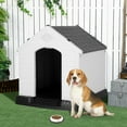 thumbnail image 2 of Plastic Dog House 28 inch Indoor Outdoor Dog Houses with Elevated Floor, All Weather Waterproof Doghouse, Easy to Assemble,Ventilation Design Pet House,Grey, 2 of 7
