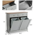 thumbnail image 2 of KIGOTY Dual Kitchen Trash Cabinet, Double Tilt Out Trash Can Cabinet with Countertop and Drawer, Free-Standing Pet Proof Recycling Cabinet Garbage Can Holder (Grey), 2 of 8