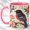 Pink, variant on Folk Perched Bird Coffee Mug, Floral Bird Mug, Ceramic 11 oz