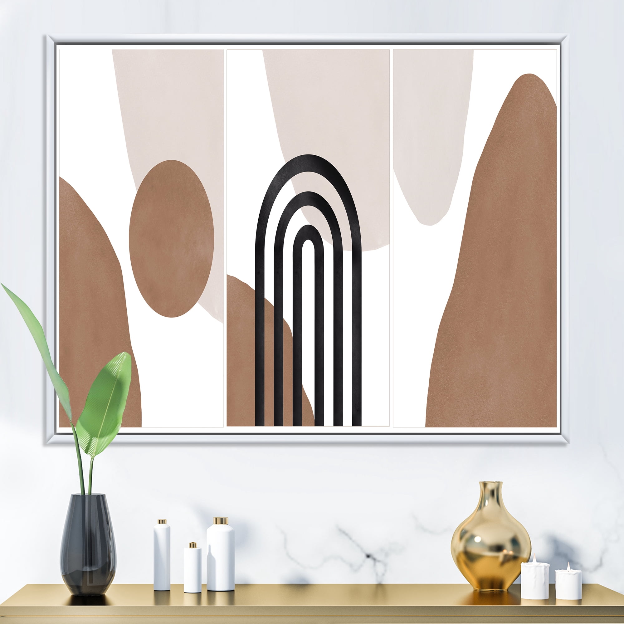 Designart 'Abstract Shapes in Ivory and Terracotta Shapes II' Modern Framed Canvas Wall Art Print