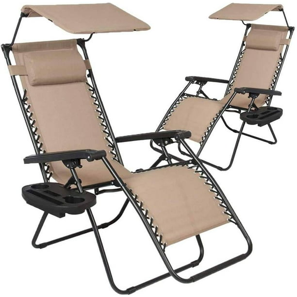 YRLLENSDAN Zero Gravity Chair Set of 2 with Canopy Cup Holder and