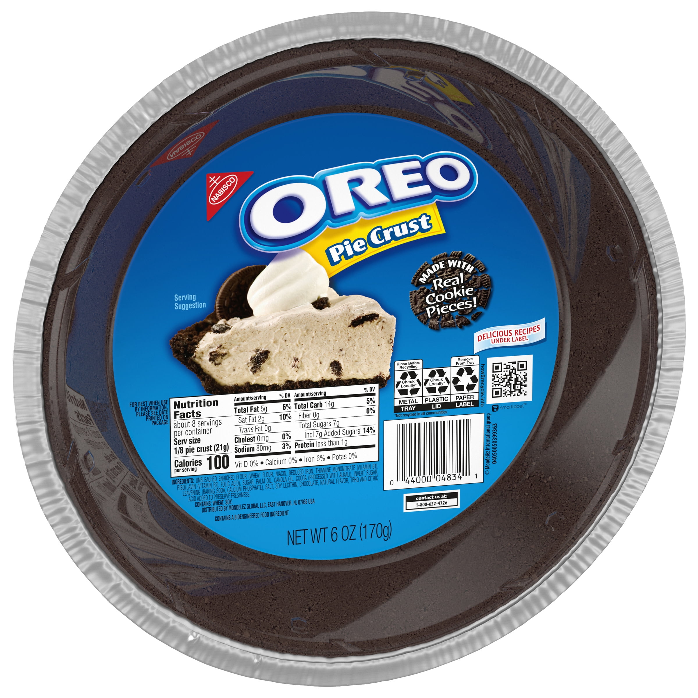 OREO Chocolate Sandwich Cookie Pie Crust, Baked, 6 oz, Refrigerated, Aluminum Tray