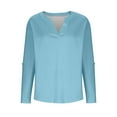 thumbnail image 6 of Womens Tunic Tops with Leggings, Long Sleeve Shirts for Women Fall Casual Loose Fit Solid Color Notch V Neck T-Shirts with Buttons, 6 of 6