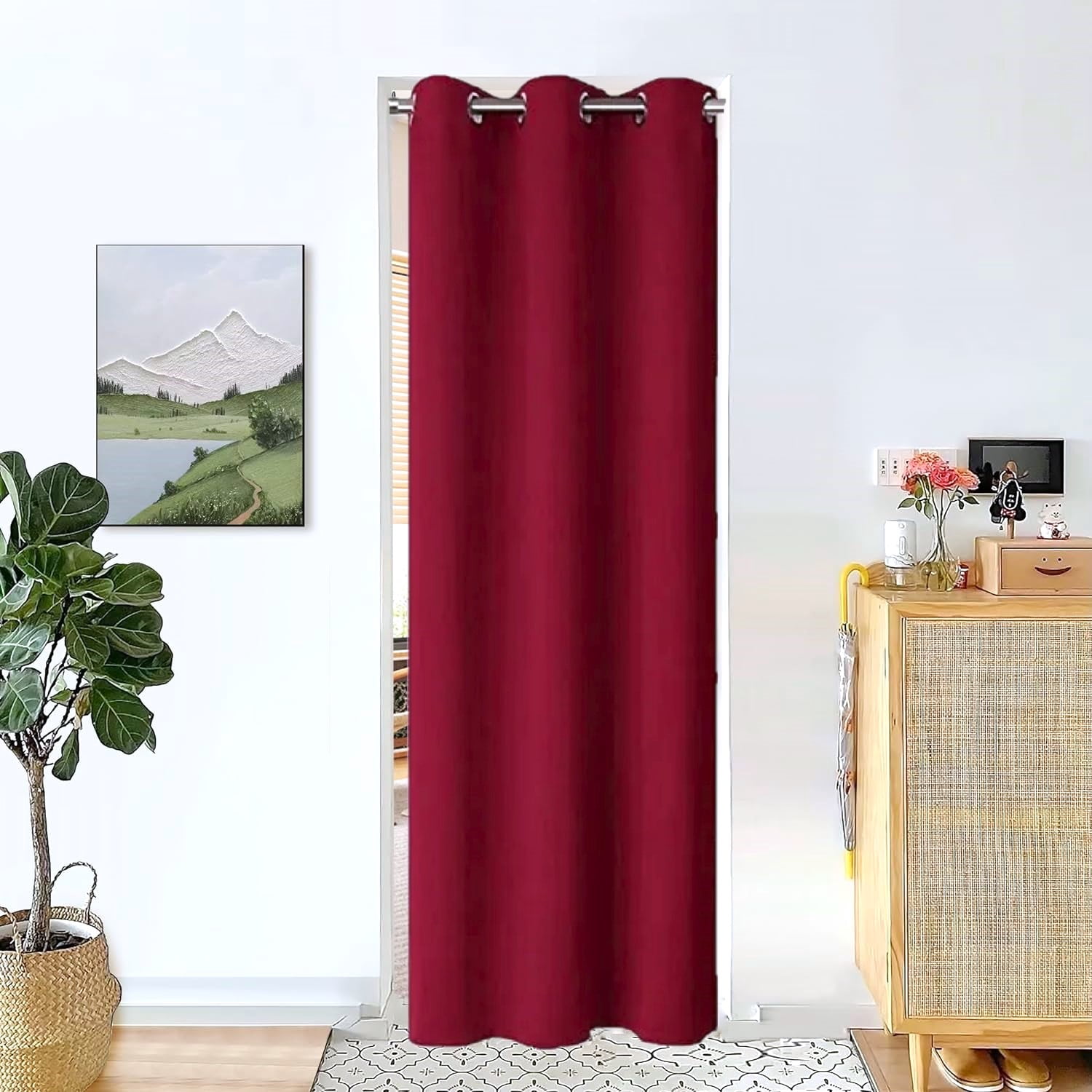 Set of 2 Panels K68 Burgundy Color Blackout Window Curtains 84" inches Length Panels with Grommets for Living Room , Closet, Bedroom Home Décor