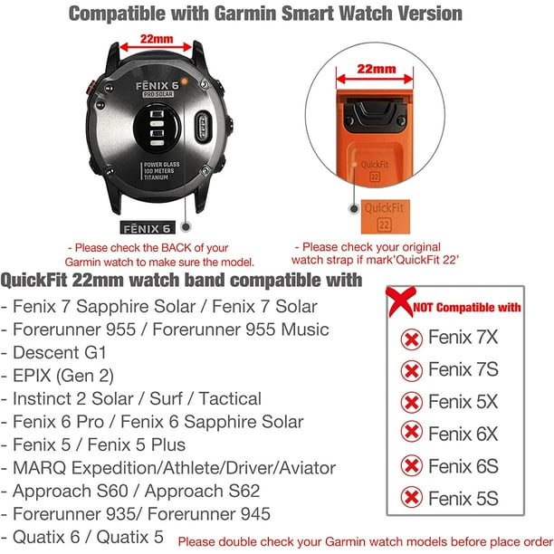 Bracelet Garmin Fenix 5, 22mm Bracelet de Sport en Silicone de Rechange  Bracelet pour Garmin Fenix 5/Fenix 5 Plus/Fenix 6/Fenix 6 Pro/Forerunner  935/Forerunner 945/Approach S60/Approach S62/Quatix 5 : : Sports  et Loisirs