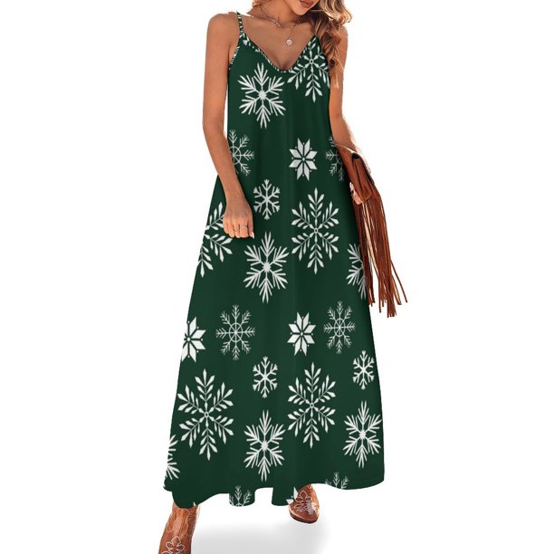 Vestido sin mangas con estampado de copos de nieve verde Vestidos de novia para mujer 2024 Vestidos largos para mujer