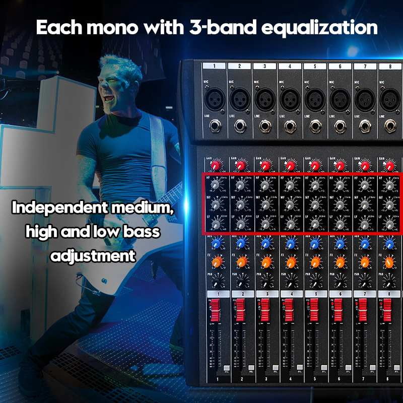6/8/12 Channels Professional Studio Mixer bluetooth USB DJ Sound Mixing Console 48V Phantom Powers Monitor Amplifier ,Easy to Operate