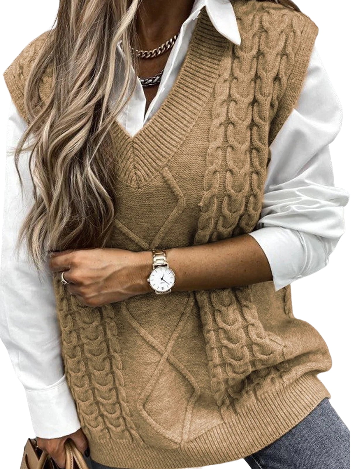 CUPSHE Women's Pullover Sweater Vest Fall Winter V Neck Casual