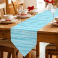 thumbnail image 2 of Teal Striped Table Runner Linen Burlap Table Runner 72 Inches Long Abstract Modern Farmhouse Blue Stripes Dresser Scarves for Kitchen Island Coffee Dining Room Party Wedding Holiday Decor 18"x72", 2 of 8