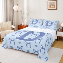 Castle Fairy Monogrammed Letter Initial D 4Pcs Bed Sheets for Teens,Kawaii Blue Bow King Sheets,Dreamy Princess Super Cozy Sheet Set,Super Cozy Room Decor