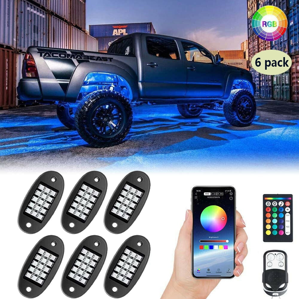 Nicoko Multicolor RGB LED Rock Light Kits with remote control 10 solid colors Many Flashing Modes Neon Lights Under Off Road Truck SUV ATV Motorcycle wiring Harness,1 year warranty Pack 4 Nicoko Multicolor RGB LED Rock Light Kits with remote control 10 solid colors Many Flashing Modes Neon Lights Under Off Road Truck SUV ATV Motorcycle wiring Harness,1 year warranty Pack 4