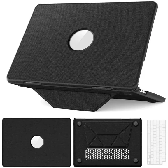 for MacBook Air 13.6 inch Case 2025 2024 2023 2022 M4 A3240 M3 A3113 M2 A2681, Woven Fabric Textured Hard Shell Cover with Foldable Kickstand & Keyboard Cover & Logo Cutout Design