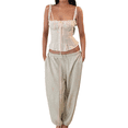 thumbnail image 2 of KelaJuan Women Lace Trim Camisoles Sleeveless Tie-Up Spaghetti Strap Backless Summer Buttons Vests Crop Tops, 2 of 6