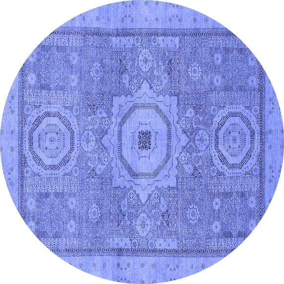 Ahgly Company Machine Washable Indoor Round Abstract Blue Modern Area Rugs, 6' Round