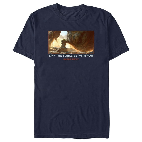 Men's Star Wars: The Book of Boba Fett Grogu Taming the Rancor May the Force be With You Graphic Tee Navy Blue Small