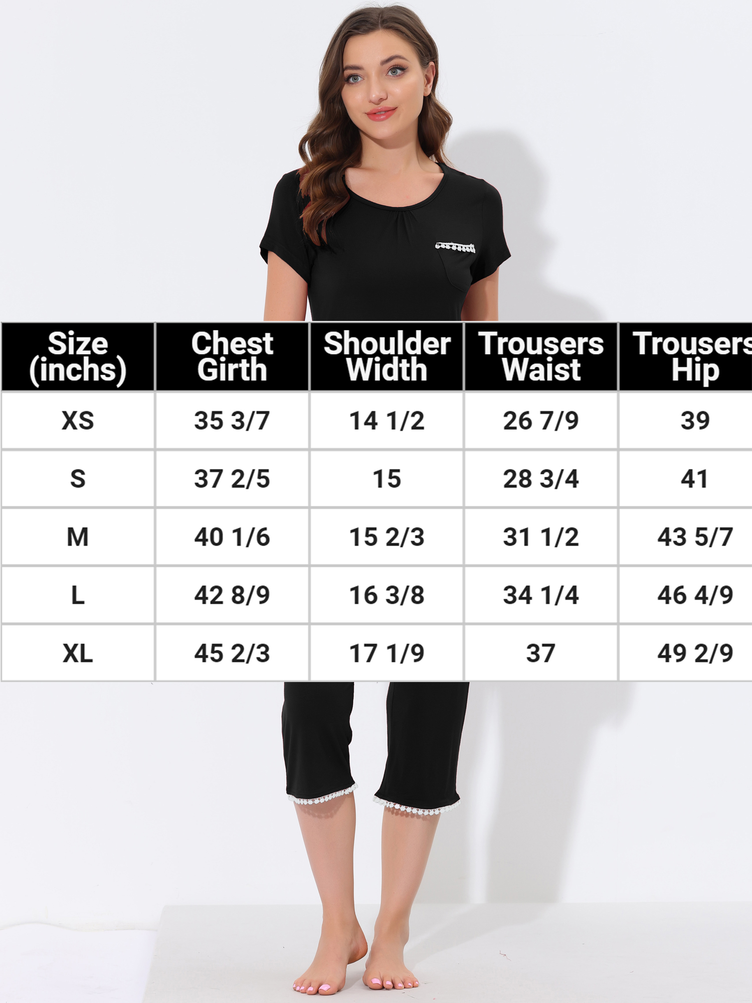 Unique Bargains Women's Lounge Pajama Round Neck Capri Nightwear Casual Sleepwear Sets