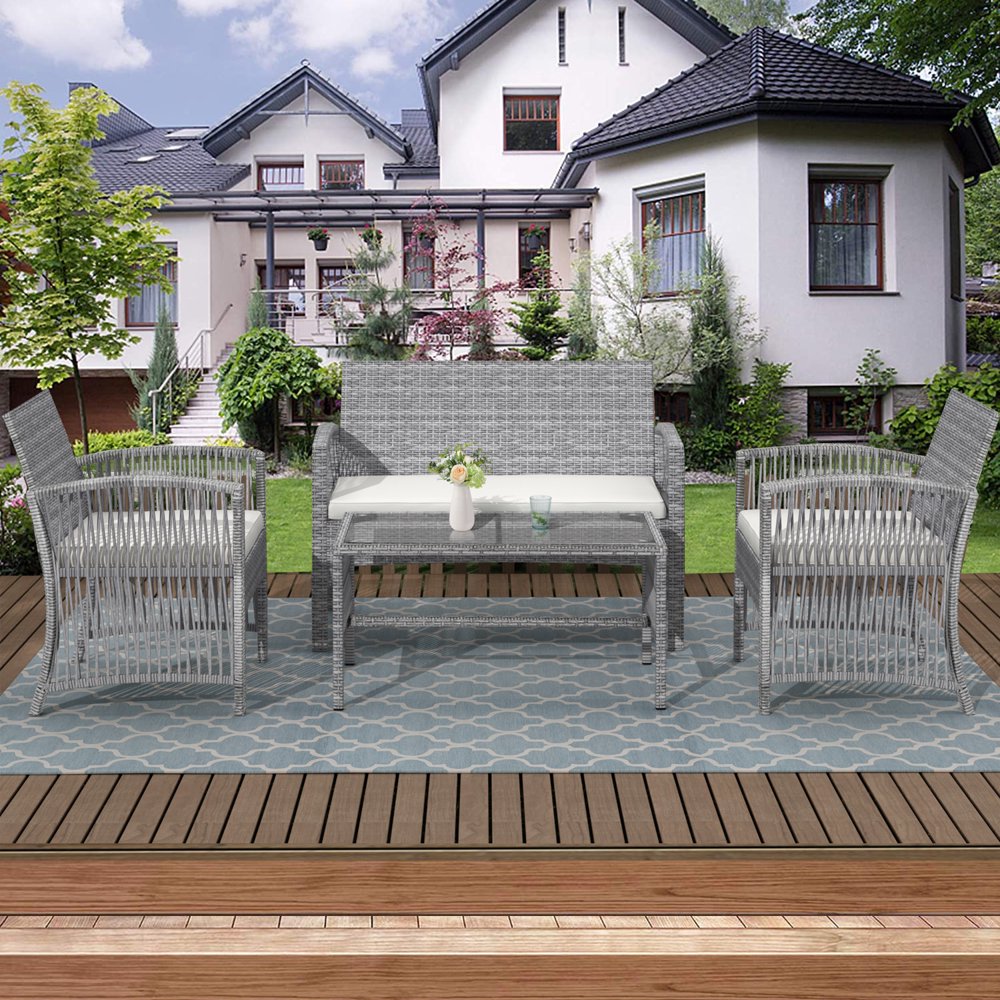 Patio Outdoor Furniture Sets, UHOMEPRO 4 Pieces PE Rattan Garden