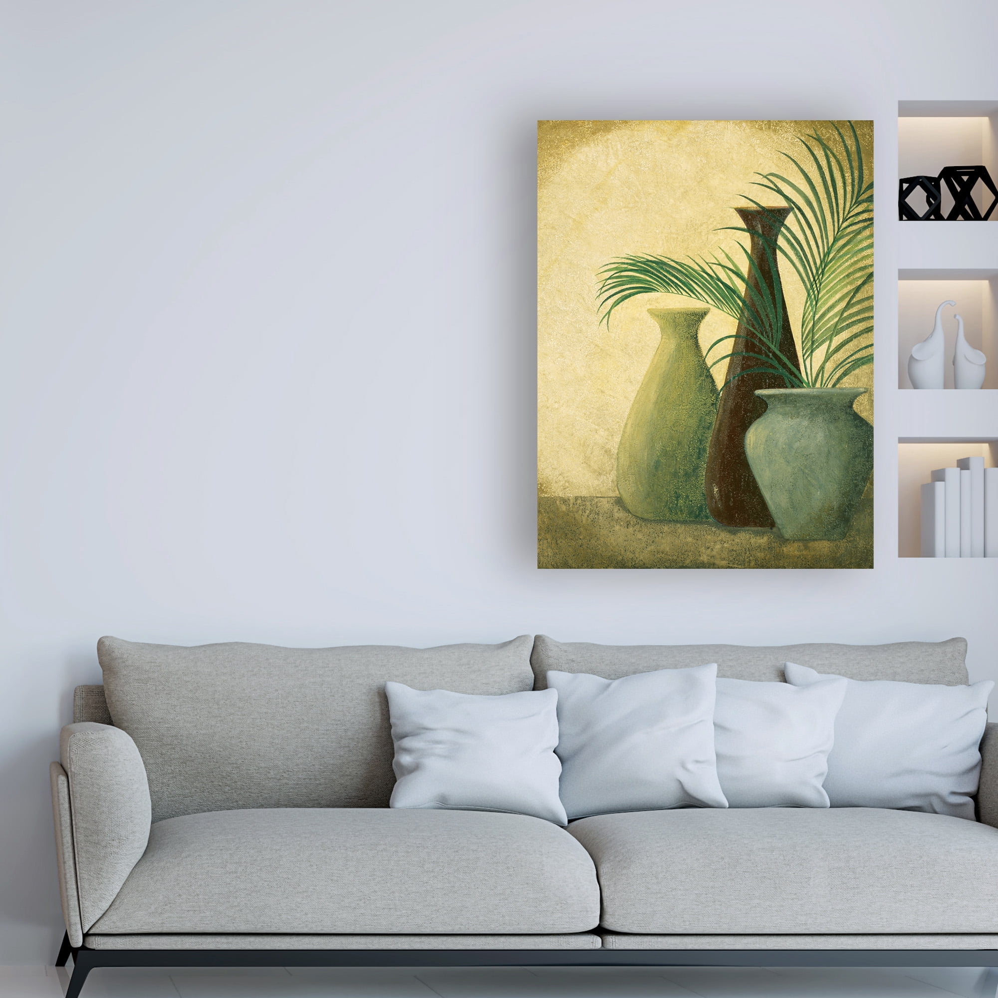 Trademark Fine Art 'Three Vases One With Greenery' Canvas Art by Pablo Esteban