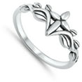 thumbnail image 4 of Oxidized Cross Vines Leaf Love Christian Ring Sterling Silver Band 925 Jewelry Female Male Size 4, 4 of 4