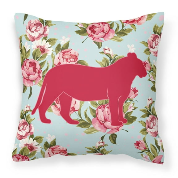 Caroline's Treasures Tiger Shabby Elegance Blue Roses Indoor/Outdoor Throw Pillow