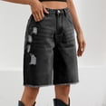thumbnail image 7 of Lenpel Jean Shorts for Women High Waisted Distressed Ripped Stretchy Frayed Casual Denim Shorts Baggy Bermuda Shorts, 7 of 7