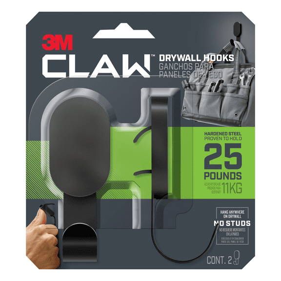 3M CLAW Drywall Hooks [25 lbs.]: 25 lb. / 2 hooks (Black) 2-hooks