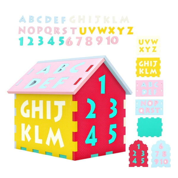 imerelez 3D Puzzle Playhouse Mat 12 × 10.5 × 12.5 in EVA Foam Interlocking Mat with Alphabet Number Matching, Multi-Color