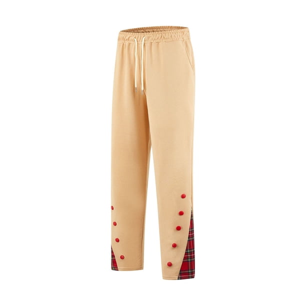 Puntoco Pantalones casuales de moda para hombre con botones de color sólido, cintura elástica, pierna recta, largo completo