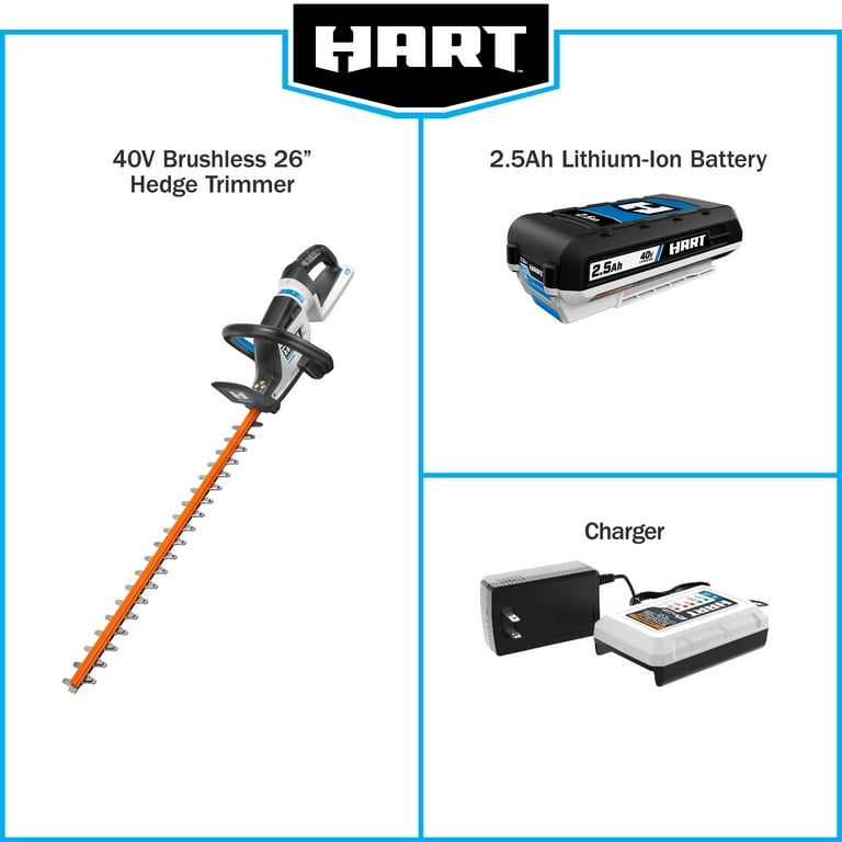 HART 40-Volt 26-inch Cordless Brushless Hedge Trimmer Kit, (1) 2.5Ah  Lithium-Ion Battery 