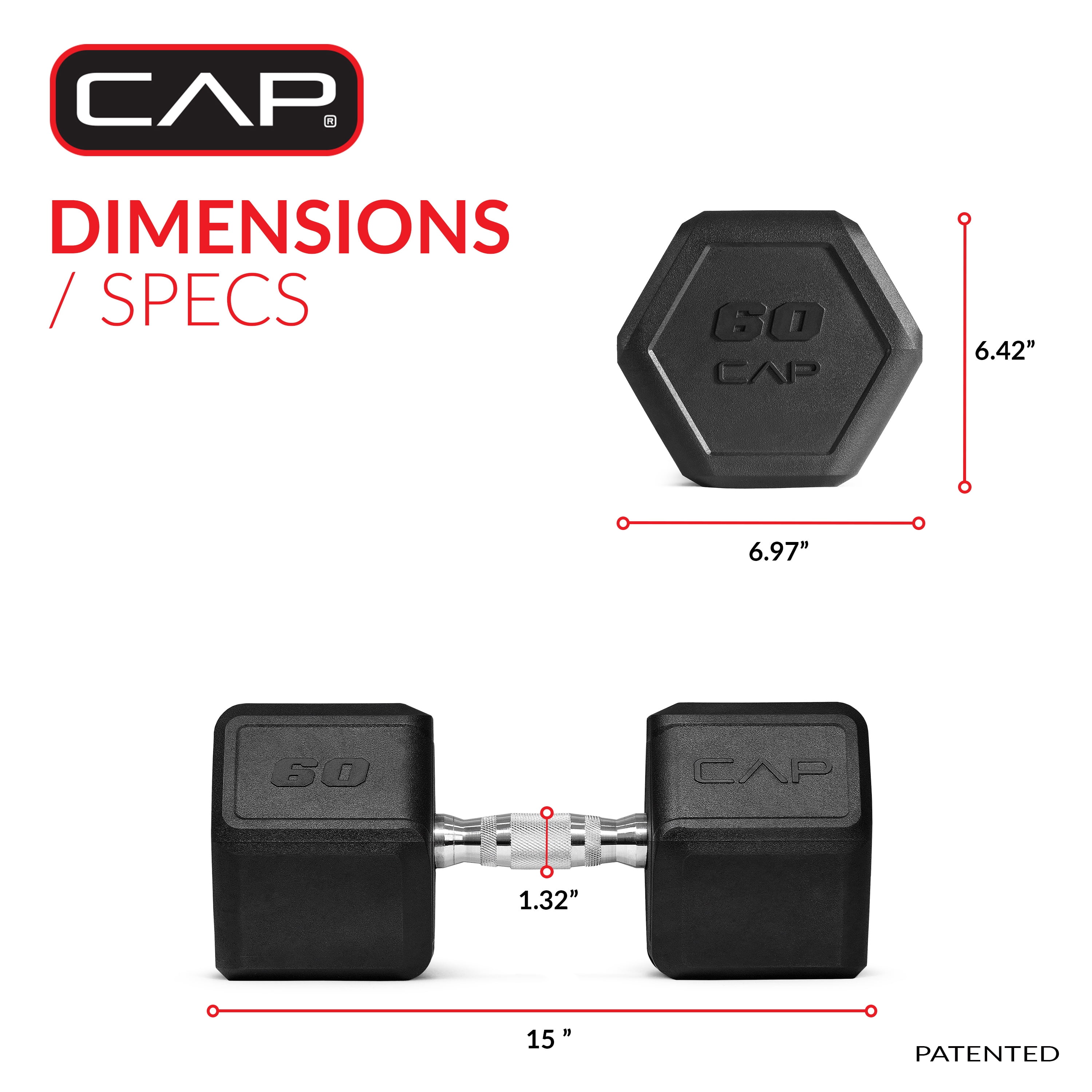 CAP 60 lb Rubber Coated Hex Dumbbell with Contoured Handle
