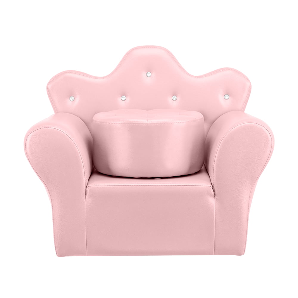PVC Leather Princess Sofa with Embedded Crystal Upholstered Children Armchair with Ottoman Blue Multifunctional Princess Sofa for Toddlers Girls Kids Sofa