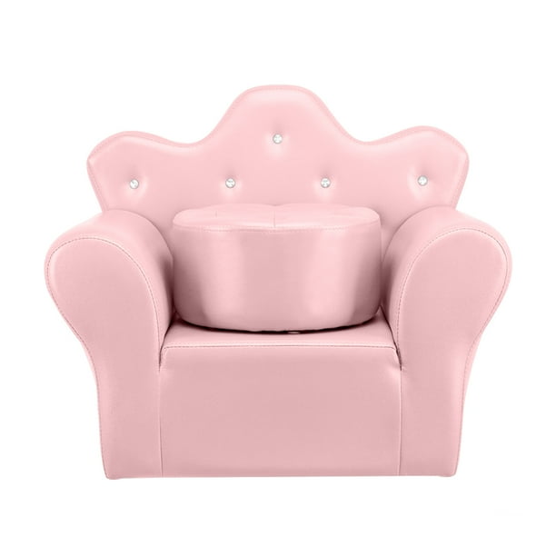 Clearance Children Sofa With Footstool Kids Crown Sofa Mini Toddler Couch Ergonomic Design Upholstered Armchair With Embedded Crystal Princess Chair For Girls Wooden Frame Pvc Leather B1570 Walmart Com Walmart Com