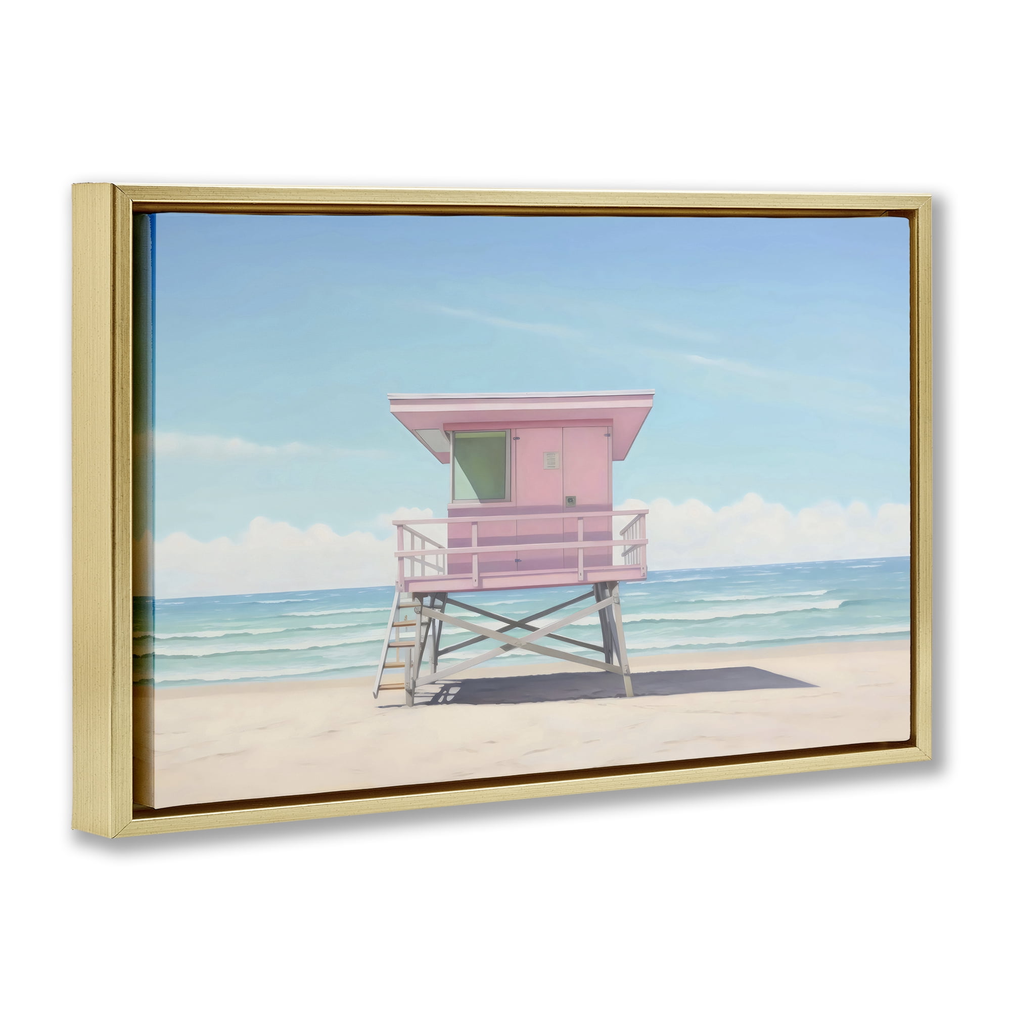 Stupell Industries Miami Beach Lifeguard Station Gold Framed Floater Canvas Wall Art, design by Creative Studio