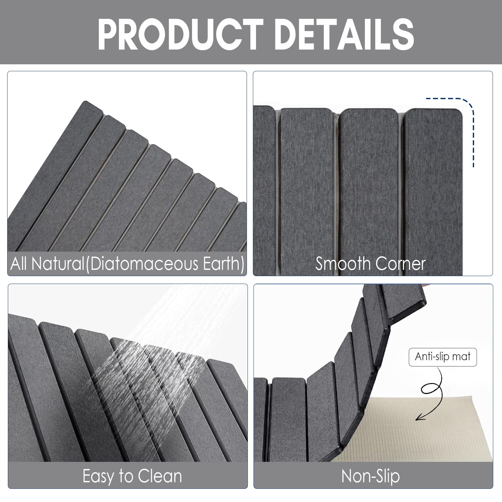 Large Foldable Stone Bath Mat,Diatomaceous Earth with Non-Slip and Super Absorbent, Dry Mat with Quick Dry for Bathroom